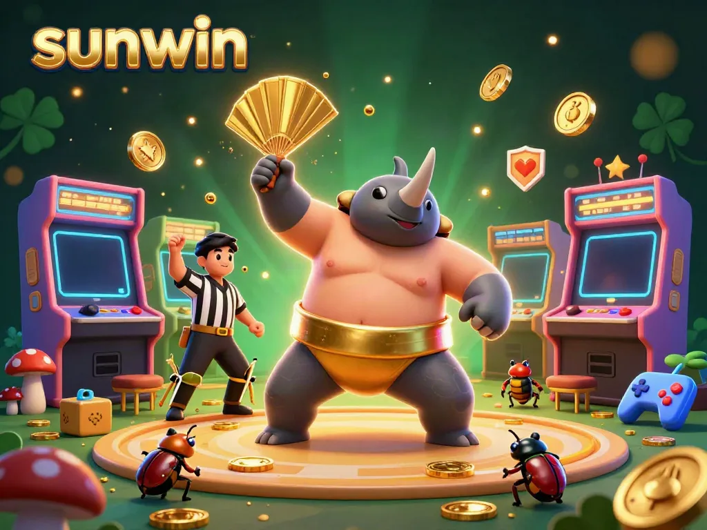 Experience thrilling gameplay with sunwin as a sumo beetle champion stomps and coins fly.
