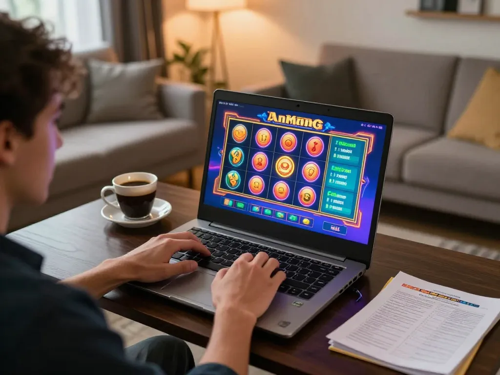 Experience excitement at the link F168 online casino with a player enjoying vibrant slot games.