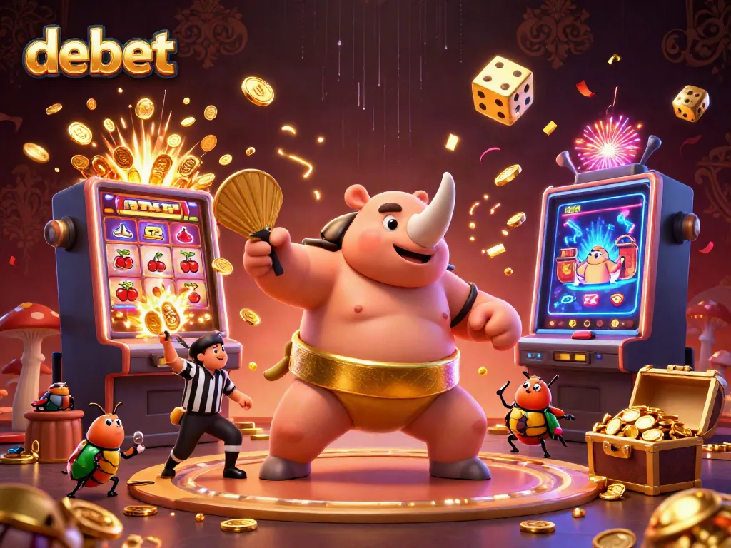 Experience debet gaming with a vibrant 3D illustration featuring a powerful beetle champion and casino elements.