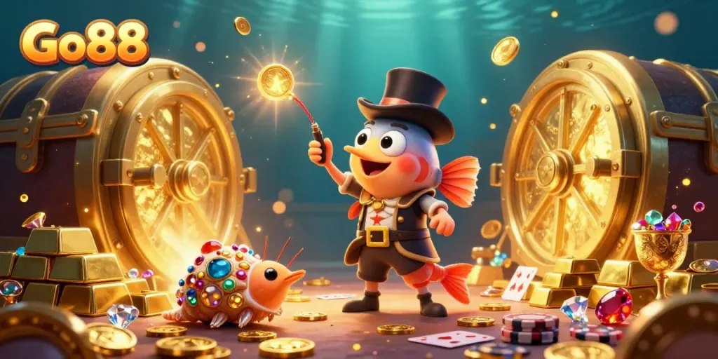 Experience thrilling wins with Go 88 as a deep-sea anglerfish and pirate shrimp hunt for treasures in a vibrant casino underworld.