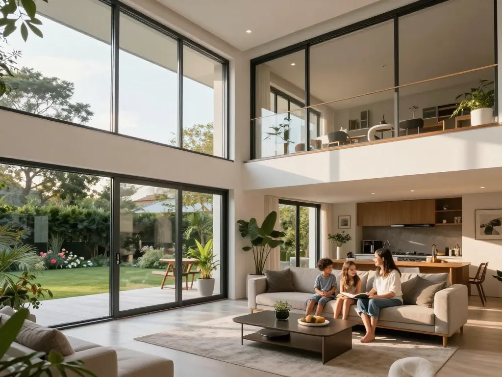 Stilvolles Zuhause mit fenster schüco Fenstern, die natürliches Licht und modernes Design präsentieren.
