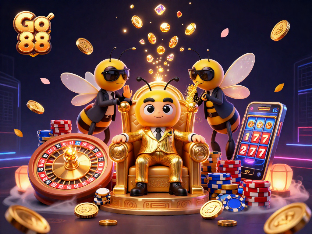 Experience the thrill of Go 88 with vibrant casino themes and gaming excitement in this dynamic illustration.