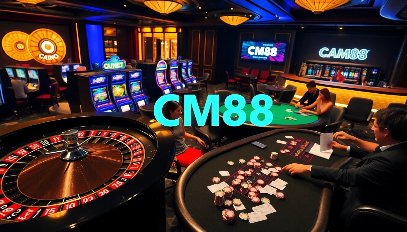 Players revel in the excitement of CM88 at a luxurious casino table filled with vibrant betting options.