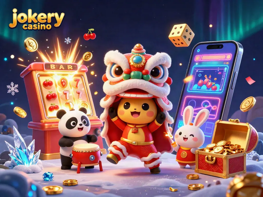 Jackpot celebration at jokery casino with vibrant characters and gaming elements.