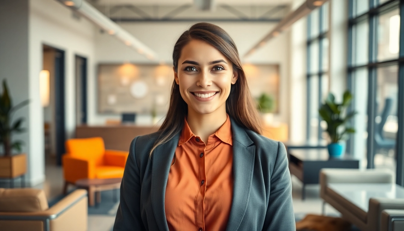 Professionelles Business Portrait München eines lächelnden Individuums in einem modernen Büro.