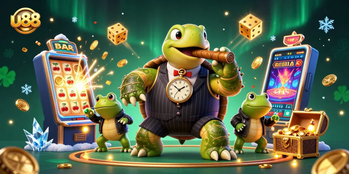 Experience thrilling games at u88 with a vibrant casino-themed digital illustration full of action.
