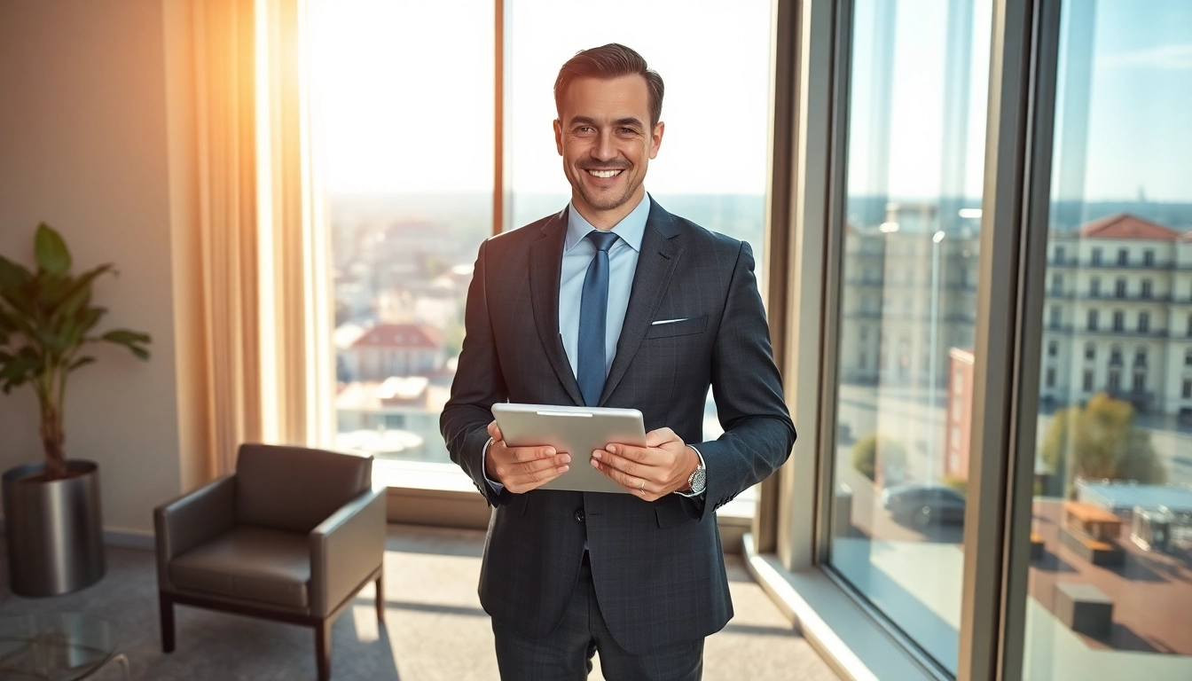 Headhunter Wiesbaden berät Kunden in modernem Büro mit Stadtblick.