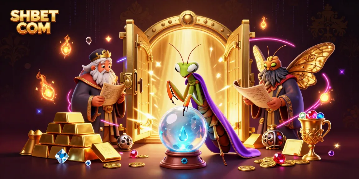 Immerse in thrilling SHBET COM gaming with a vibrant 3D illustration of fortune tellers and treasure.