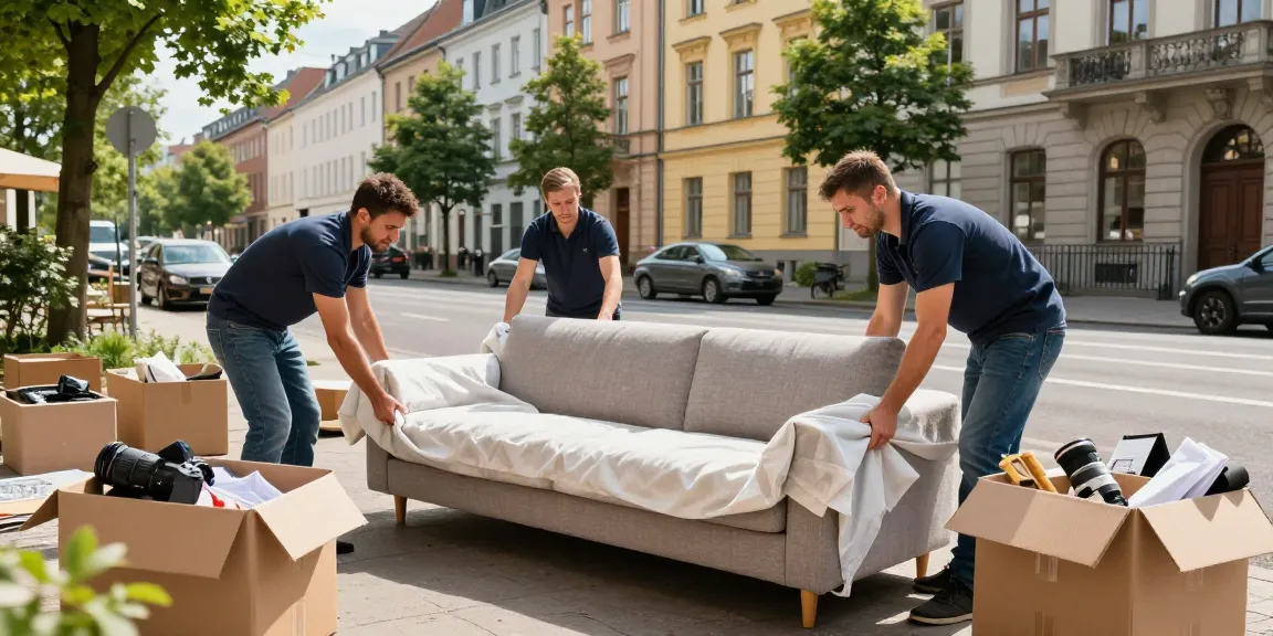 Professionelles Team bei der Wohnungsauflösung in Berlin Spandau, sorgfältiges Verpacken von Möbeln.