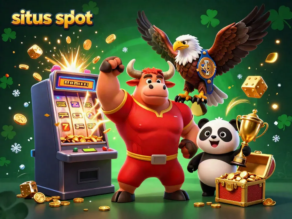 Experience thrilling gameplay at situs slot with jackpot slots, exciting character mascots, and vibrant casino elements.