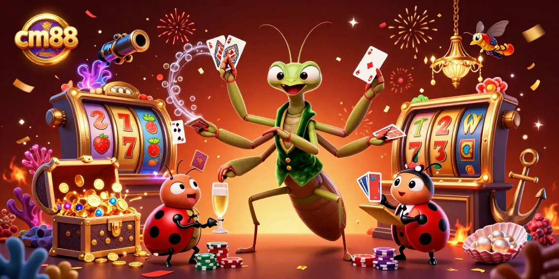 Experience thrilling slots at cm88 with a dynamic 3D casino scene featuring vibrant characters and exciting game elements.