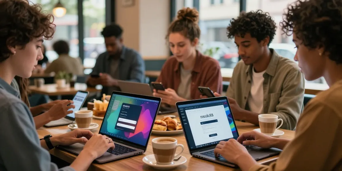 Friends using rokok88 login in a modern café setting, enjoying coffee and socializing