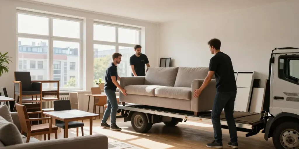 Möbelentsorgung Berlin: Team bei der Abholung von alten Möbeln aus einer Wohnung.