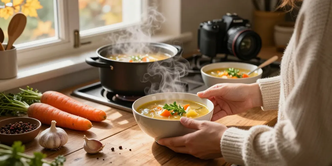 Delicious homemade soup preparation scene for Suppe kaufen, featuring fresh ingredients and a cozy kitchen atmosphere.
