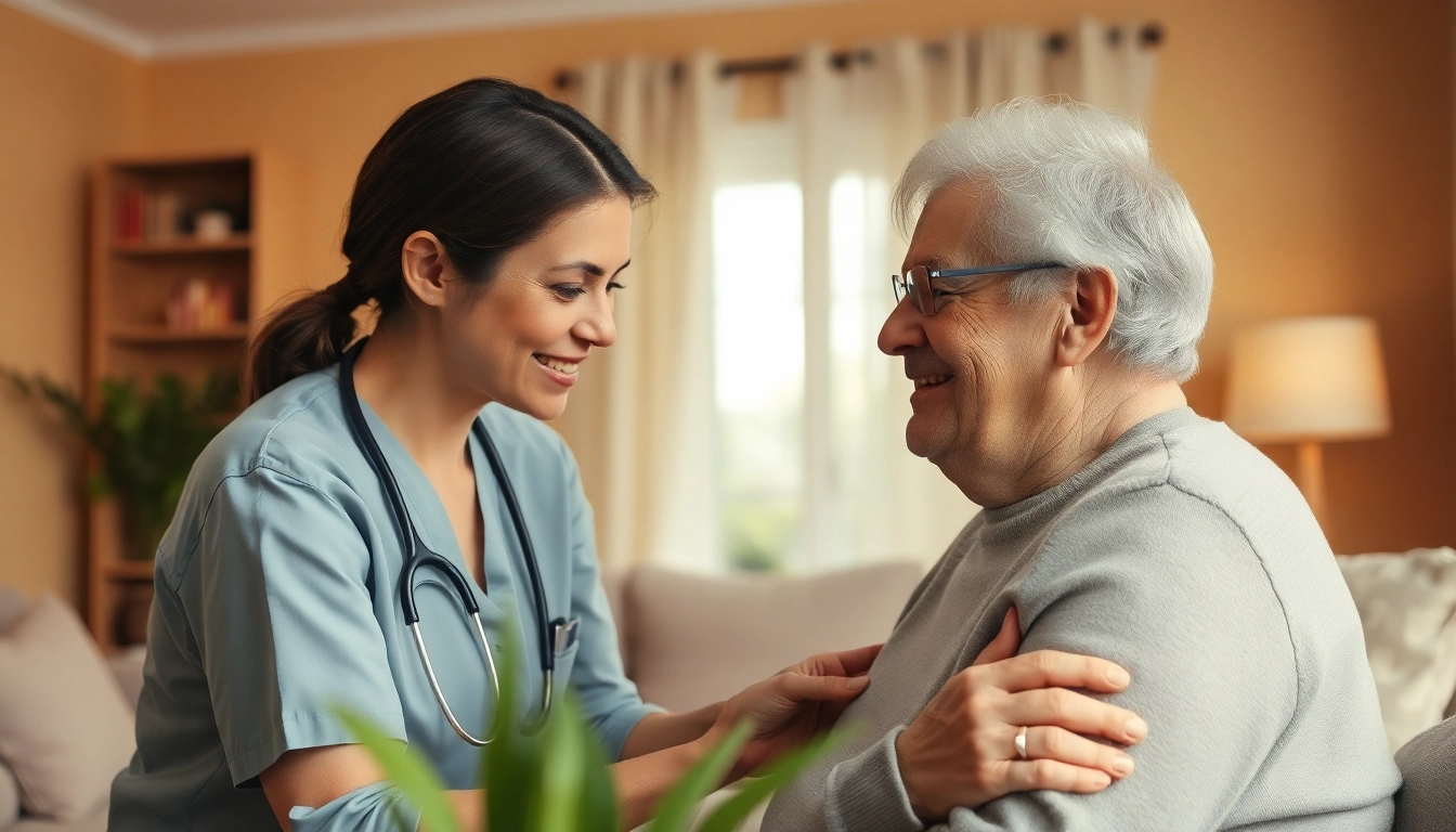 pflegedienst griesheim, caring professional supporting an elderly client in a warm home environment.