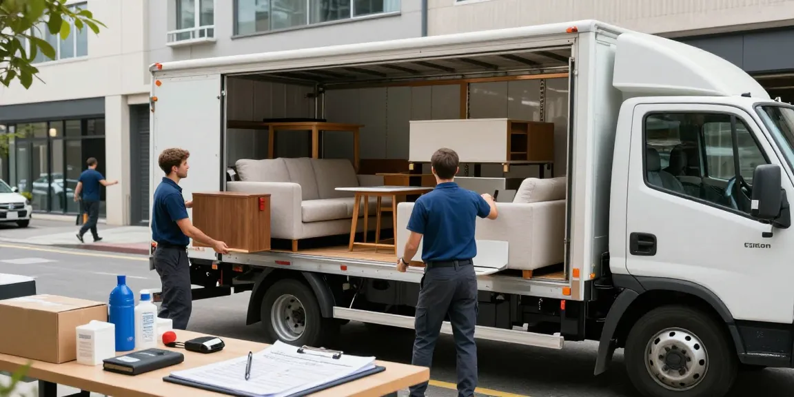 Professionelles Umzugsunternehmen Ludwigshafen lädt Möbel in Transporter für zuverlässigen Umzug.