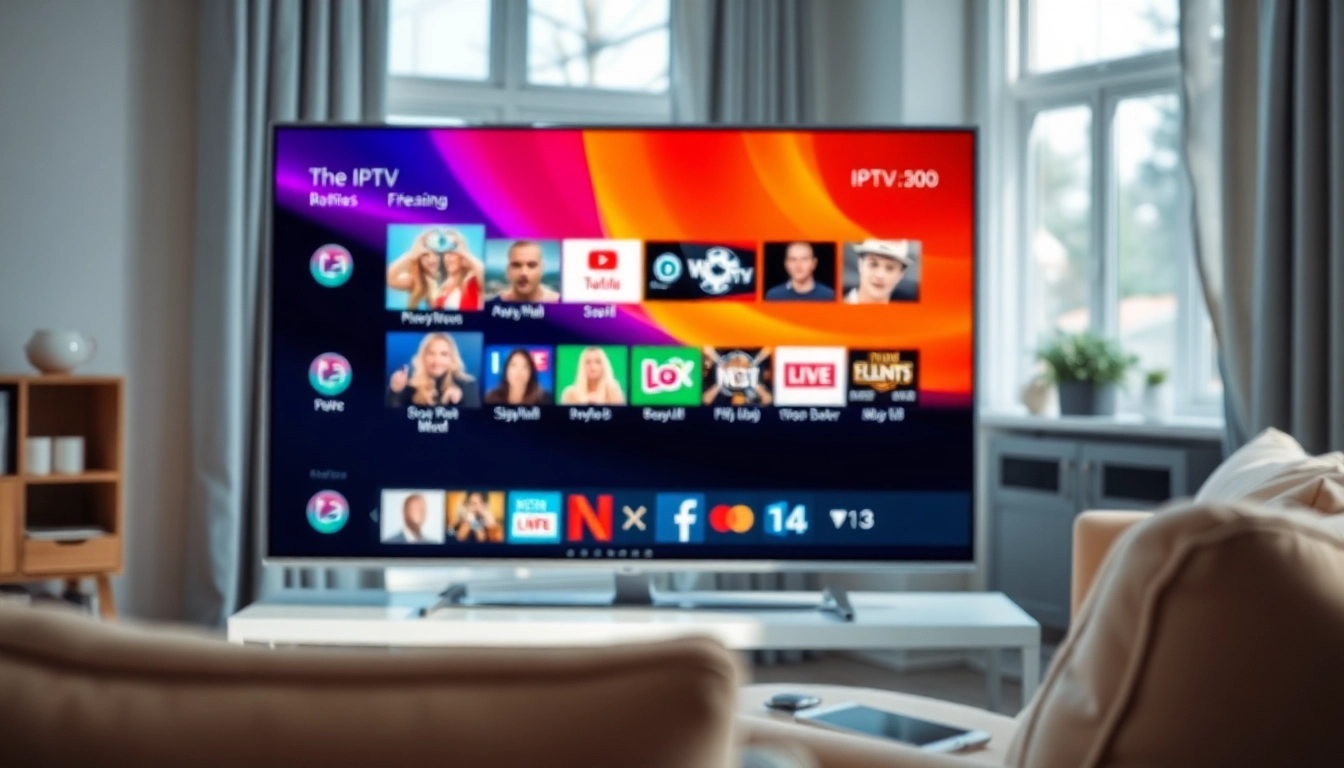 IPTV kaufen für unterhaltsame Stunden in einem modernen Wohnzimmer mit großartiger Bildschirmqualität.