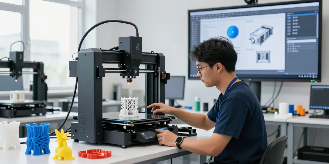 Techniker bei der Überwachung eines 3D Drucks im B2B-Bereich, zeigt innovative Technologien und präzise Fertigung.