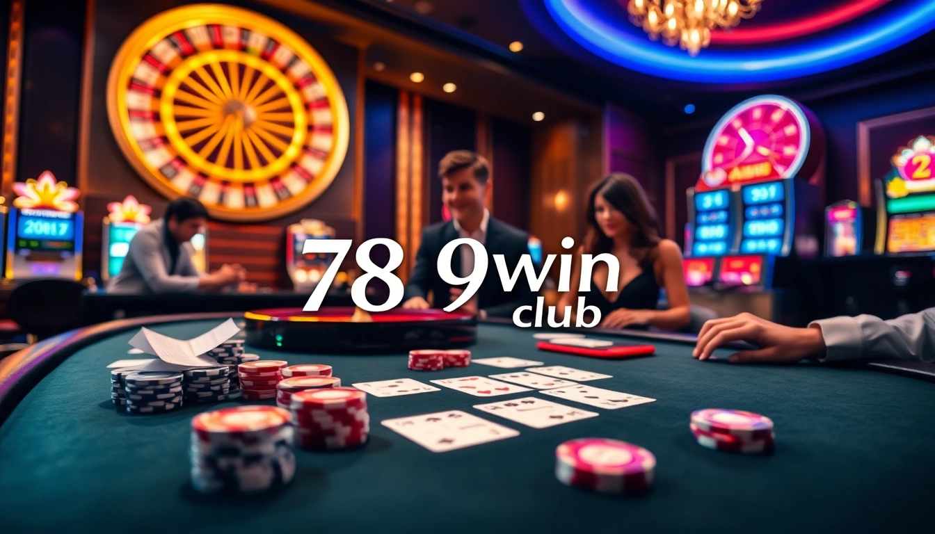 Experience the thrill of the 789win club with vibrant casino gaming visuals including poker and roulette.