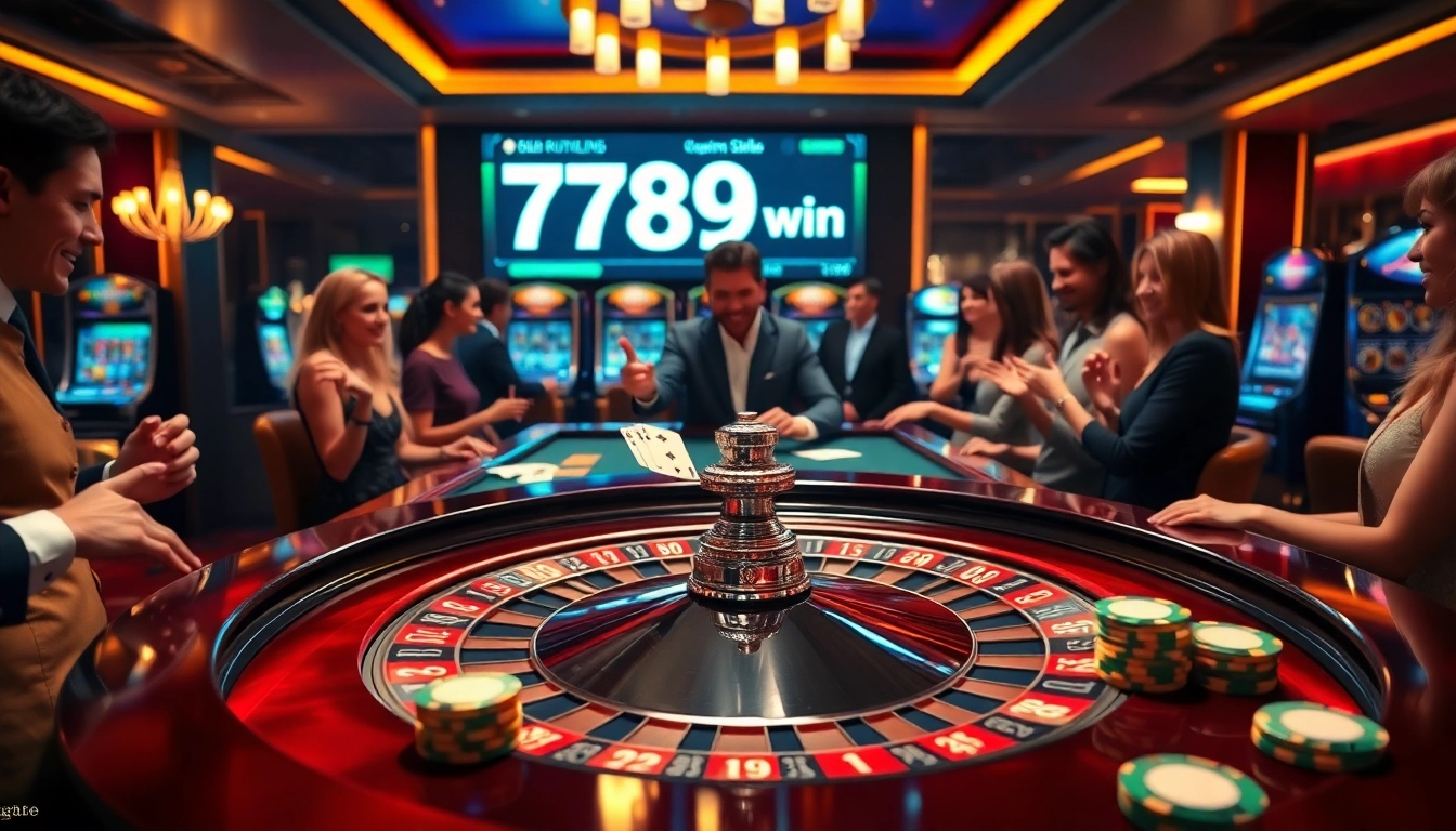 Experience the thrill of 789 win at a luxurious casino with vibrant roulette action.