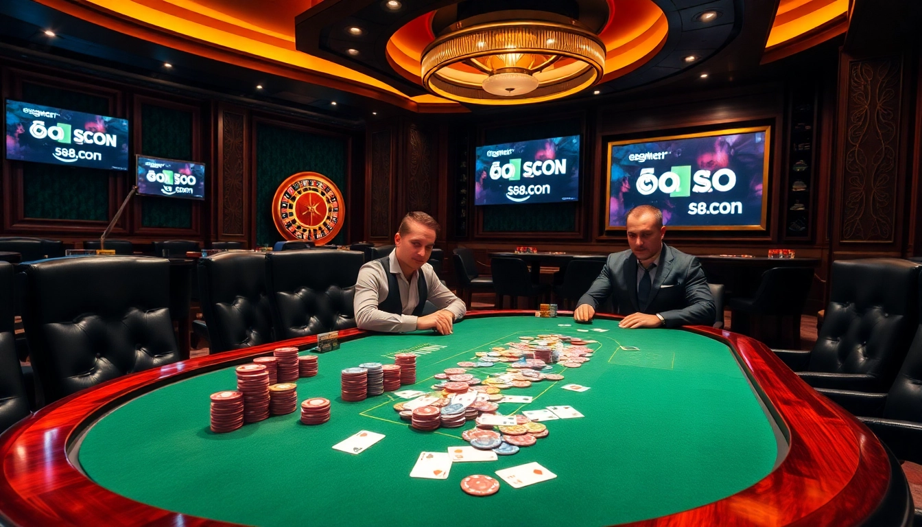 Engaged players at a poker table enjoy an exciting game experience promoted by s8.com.