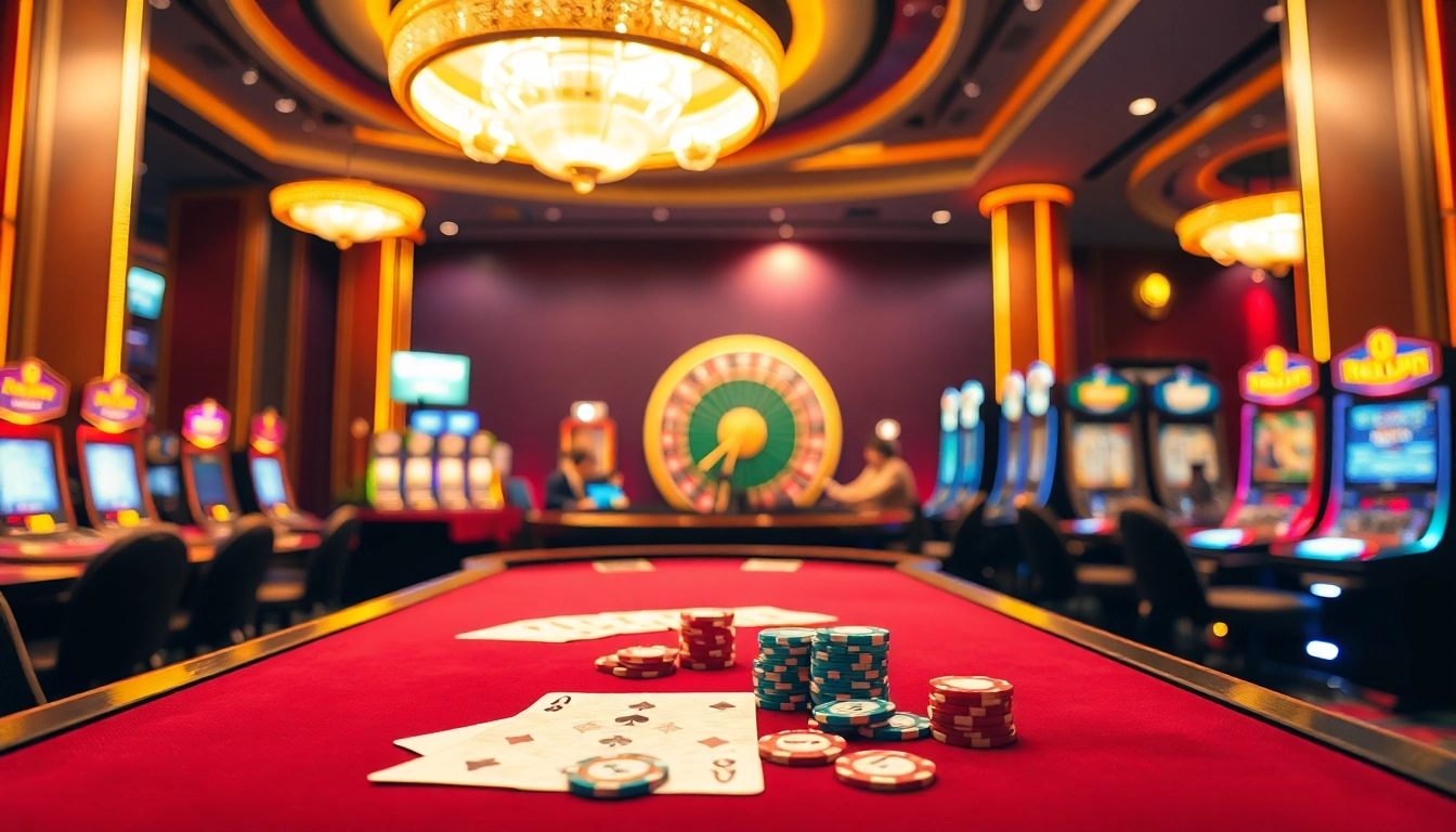 Players engaging in exciting games at the U888 casino table with vibrant colors and luxurious decor.