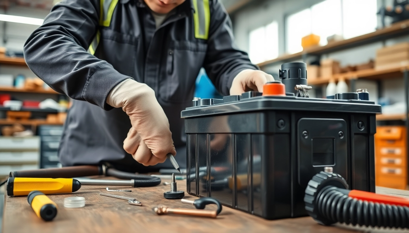 Kunststoff Batteritank demontieren von einem Fachmann in einer sauberen Werkstatt