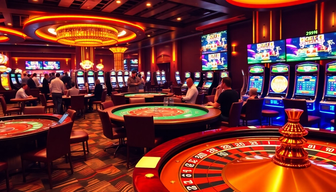 Erleben Sie die Spannung von NV Casino mit bunten Slotmaschinen und Roulettetischen.