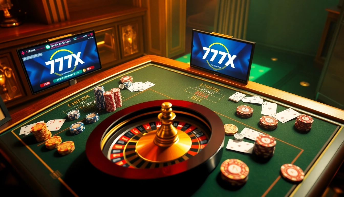 Engage with the exciting online gambling experience at 777X, featuring luxury casino tables and vibrant gameplay.