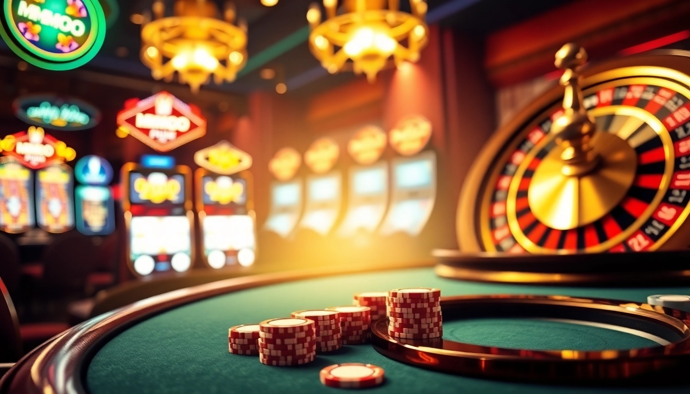 Experience the thrill of gambling with MMOO at a luxurious poker table, showcasing vibrant cards and gleaming chips.