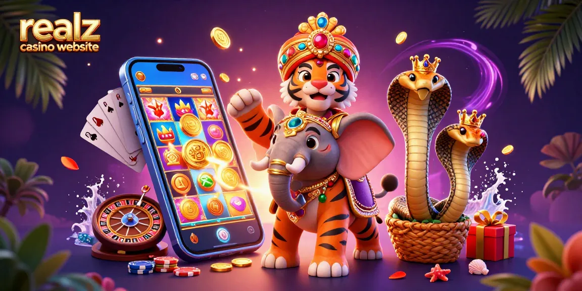 Spielen Sie aufregende Spielautomaten auf der realz casino website mit einem Tiger und einem Königselefant.