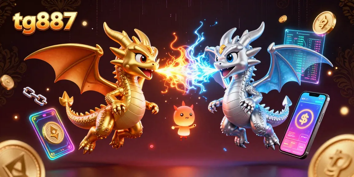 Experience winning thrills at tg887 with dynamic casino games illustrated by golden and silver dragons.