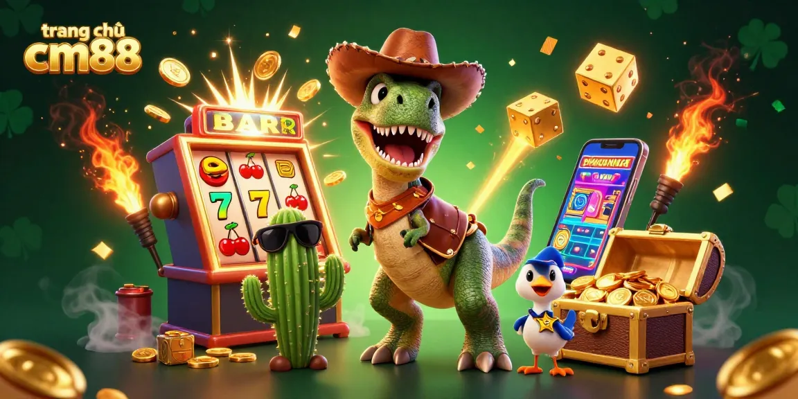 Engage with the excitement of trang chủ cm88 through this vibrant 3D casino scene filled with fun characters and game elements.